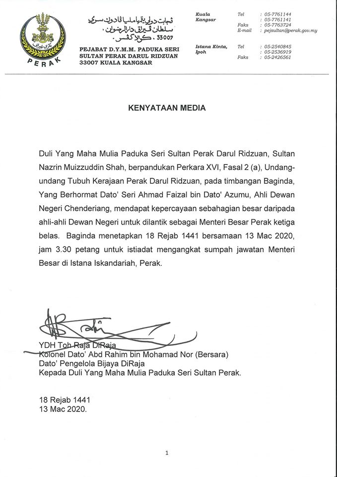Ahmad Faizal Azumu Menteri Besar Perak Ke 13